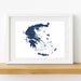 Framed map of Greece on a white background