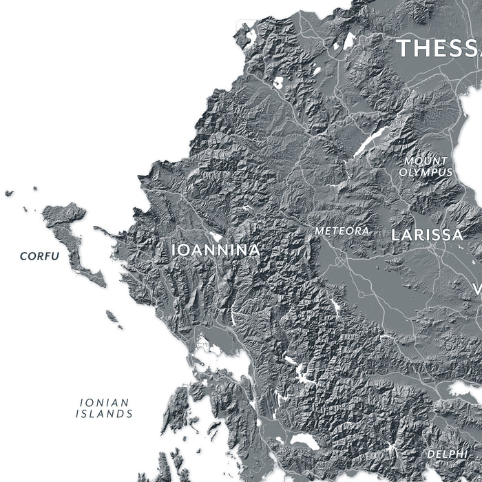 Topographic map of Greece with labeled cities and regions.