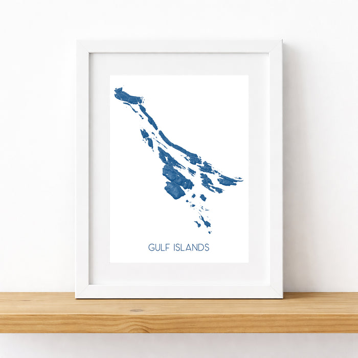Framed map of the Gulf Islands on a white background
