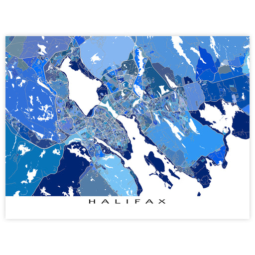 Map of Halifax in blue and white