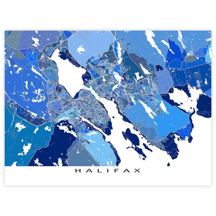 Map of Halifax in blue and white