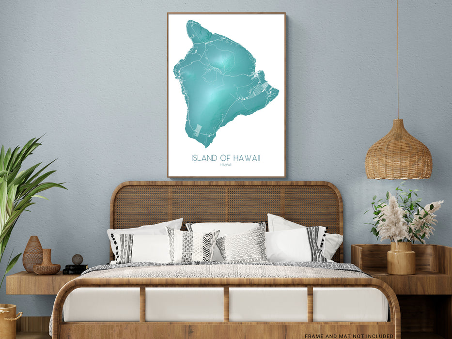 Island of Hawaii map print in turquoise by Maps As Art.
