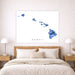 Bedroom with a map of Hawaii on the wall above a bed.