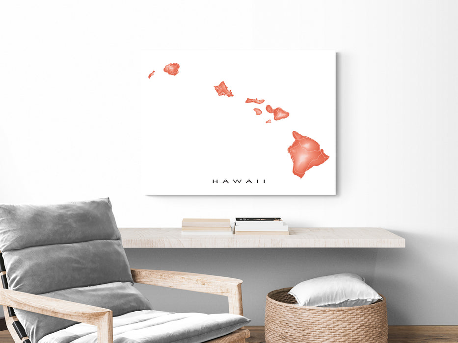Hawaii map print with natural island landscape and main roads designed by Maps As Art.