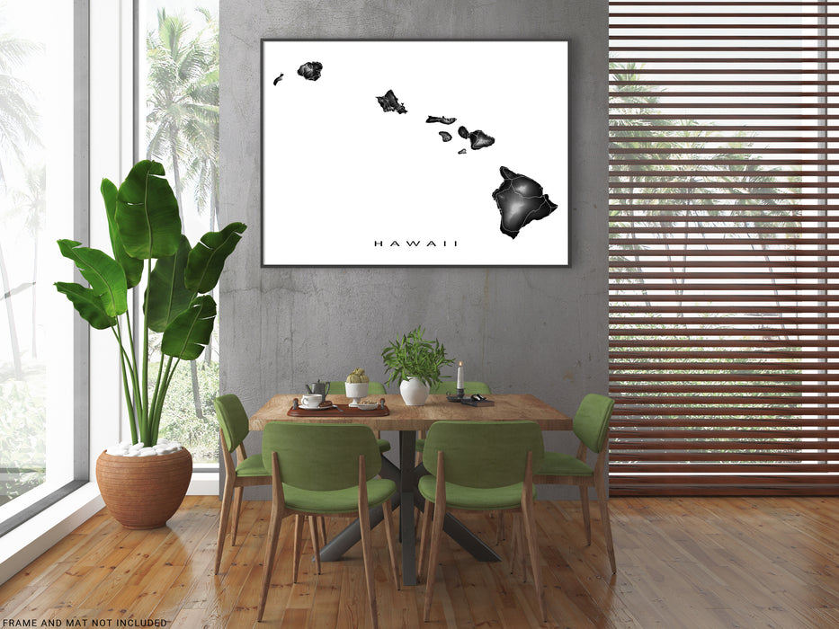 Hawaii map print with natural island landscape and main roads designed by Maps As Art.