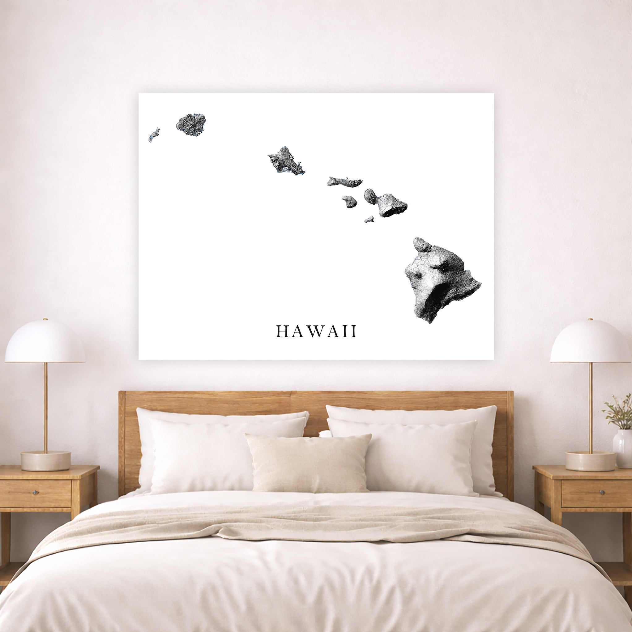 Hawaii Map Print: Black White Hawaiian Islands Wall Art Poster, Oahu ...