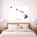 Bedroom with a map of Hawaii on the wall above a bed.