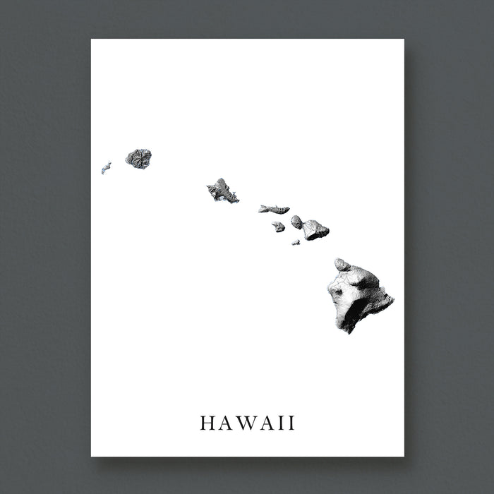 Black and white illustration of Hawaii on a white background