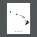 Black and white illustration of Hawaii on a white background