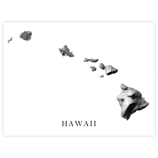 Black and white illustration of Hawaii with 'HAWAII' text below