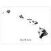 Black and white illustration of Hawaii with 'HAWAII' text below