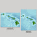 Two maps of Hawaii, one in landscape and one in portrait orientation, on a gray background.