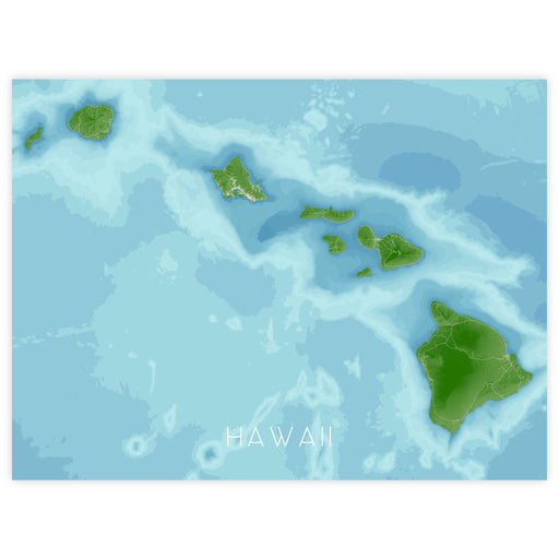Map of Hawaii with green islands on a blue background