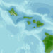 Top-down view of a map of Hawaii with green islands on a light blue background
