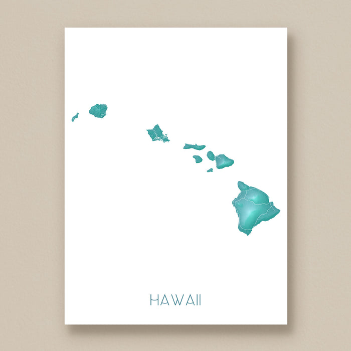Map of Hawaii in teal color on a white background