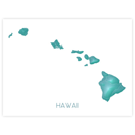 Map of Hawaii in teal color on a white background
