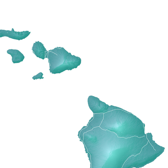Topographic map of Hawaii with green color on a white background