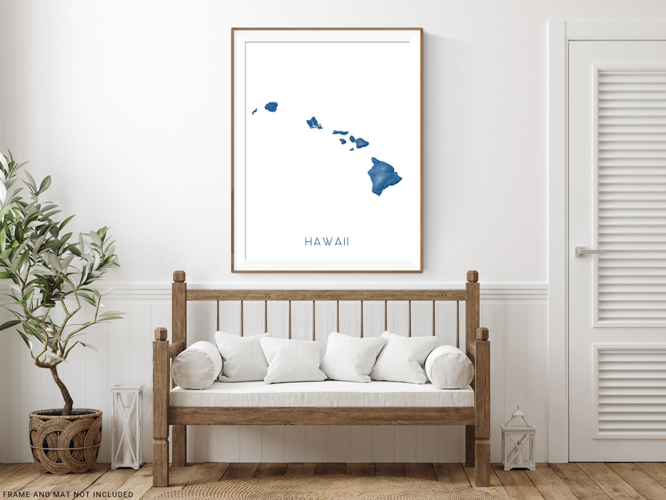 Hawaii islands map print in Midnight by Maps As Art.