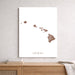 Map of Hawaii on a white wall above a wooden shelf.