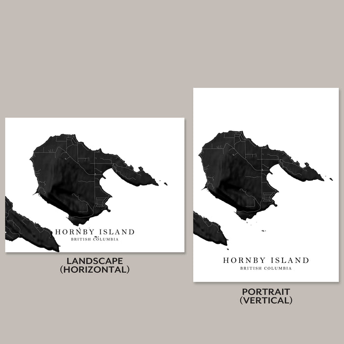 Hornby Island BC Map Print: Black and White Minimal Gulf Islands Wall Art Poster