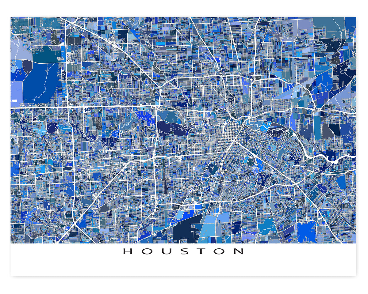 Houston Texas City Streets Blue Geometric Map Wall Art Poster Print ...