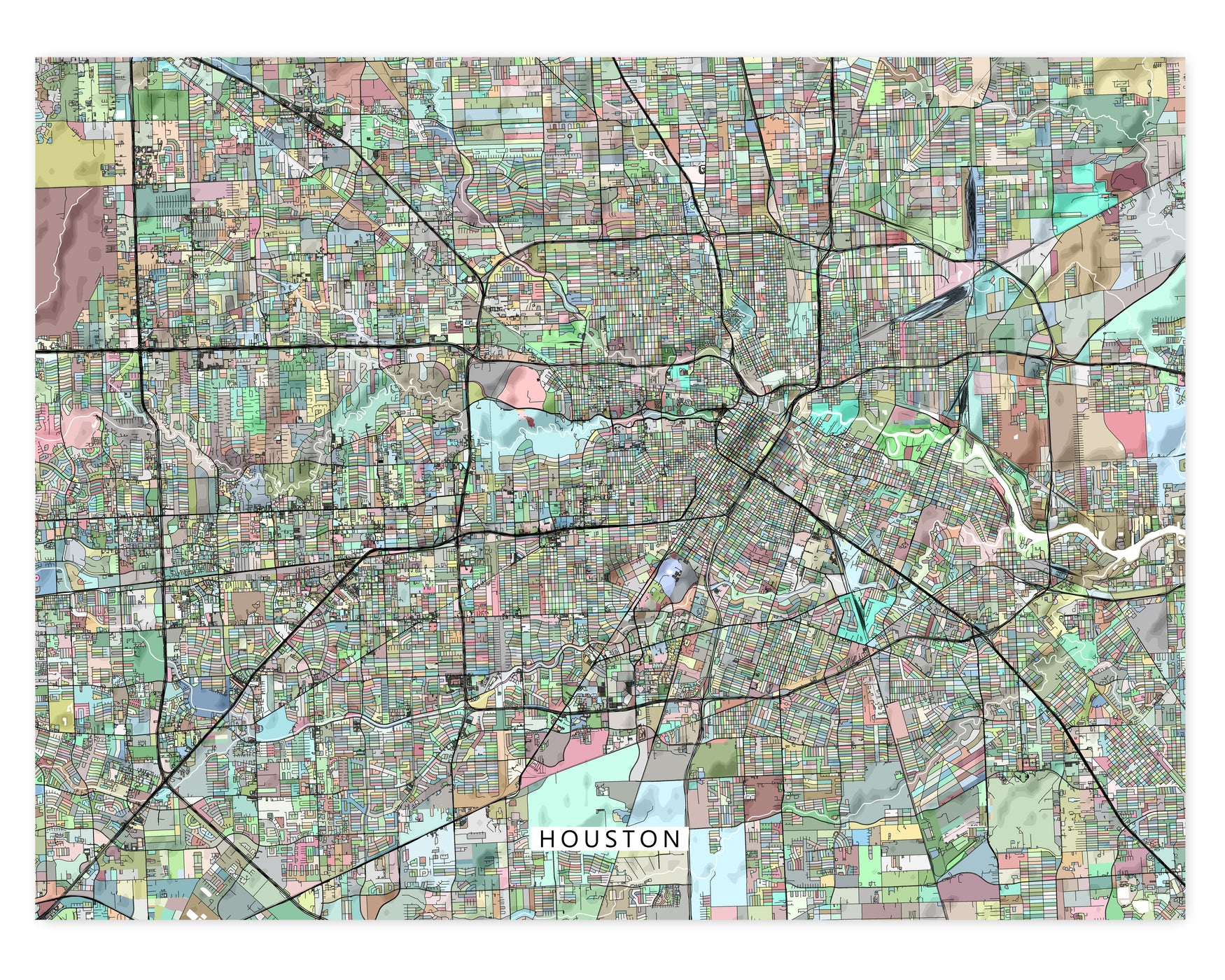 Houston Texas Multicolor Geometric Map Wall Art City Map Print Poster ...