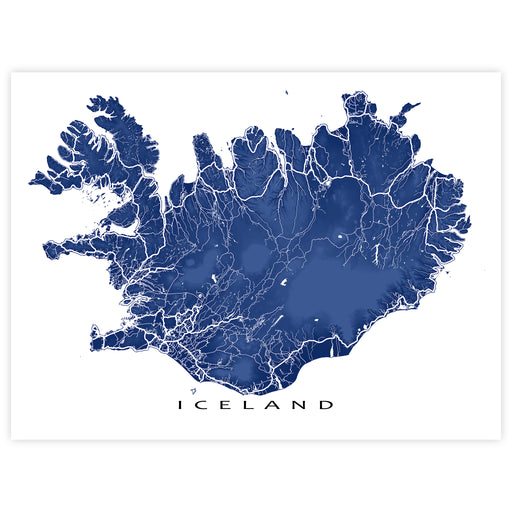 Map of Iceland in blue on a white background