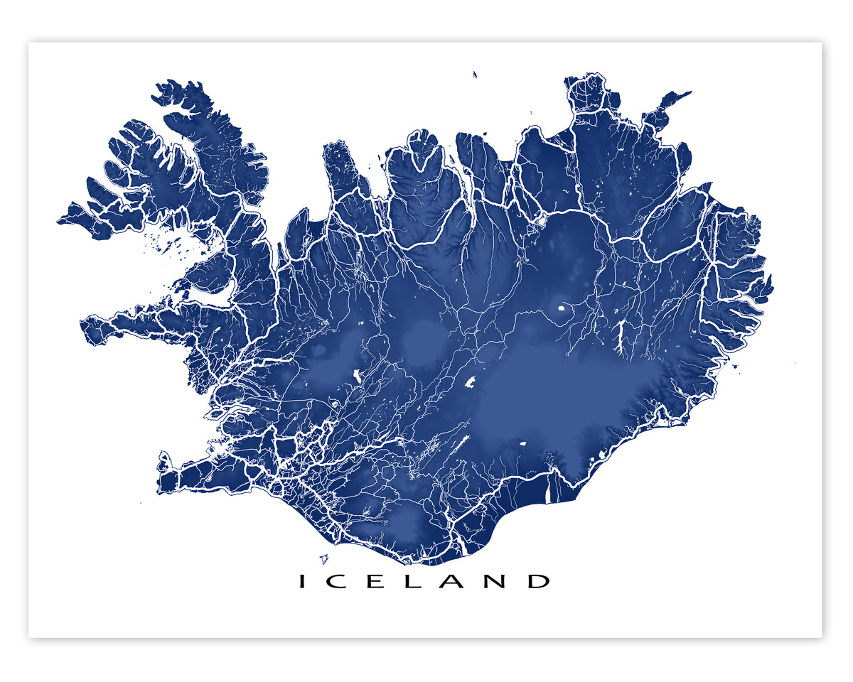 Iceland Map Wall Art Print, Topographic Landscape Iceland Poster Road