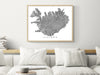 Iceland map print with natural landscape and main roads designed by Maps As Art.