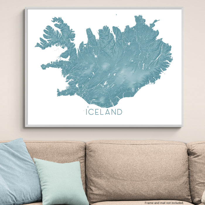 Iceland Map Print: Topographic Map of Iceland Wall Art Poster, Reykjavik
