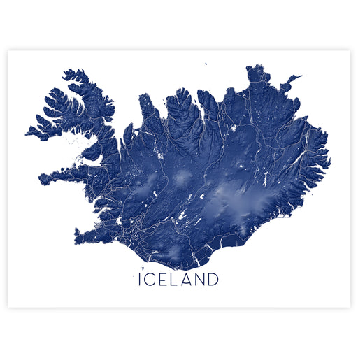 Map of Iceland in blue on a white background