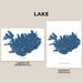 Two map prints of Iceland, one landscape and one portrait, on a beige background.