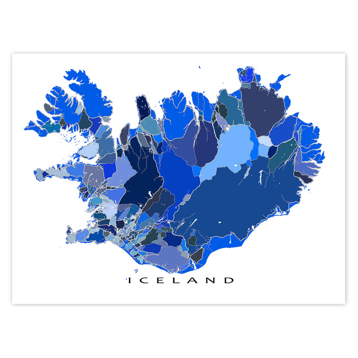 Map of Iceland with color-coded regions on a white background