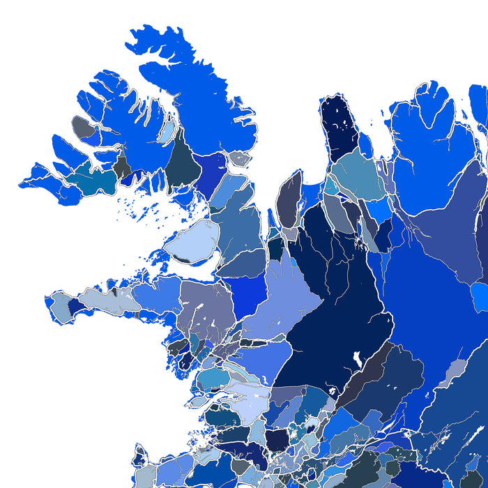 Map of Iceland with a blue geometric design close up.