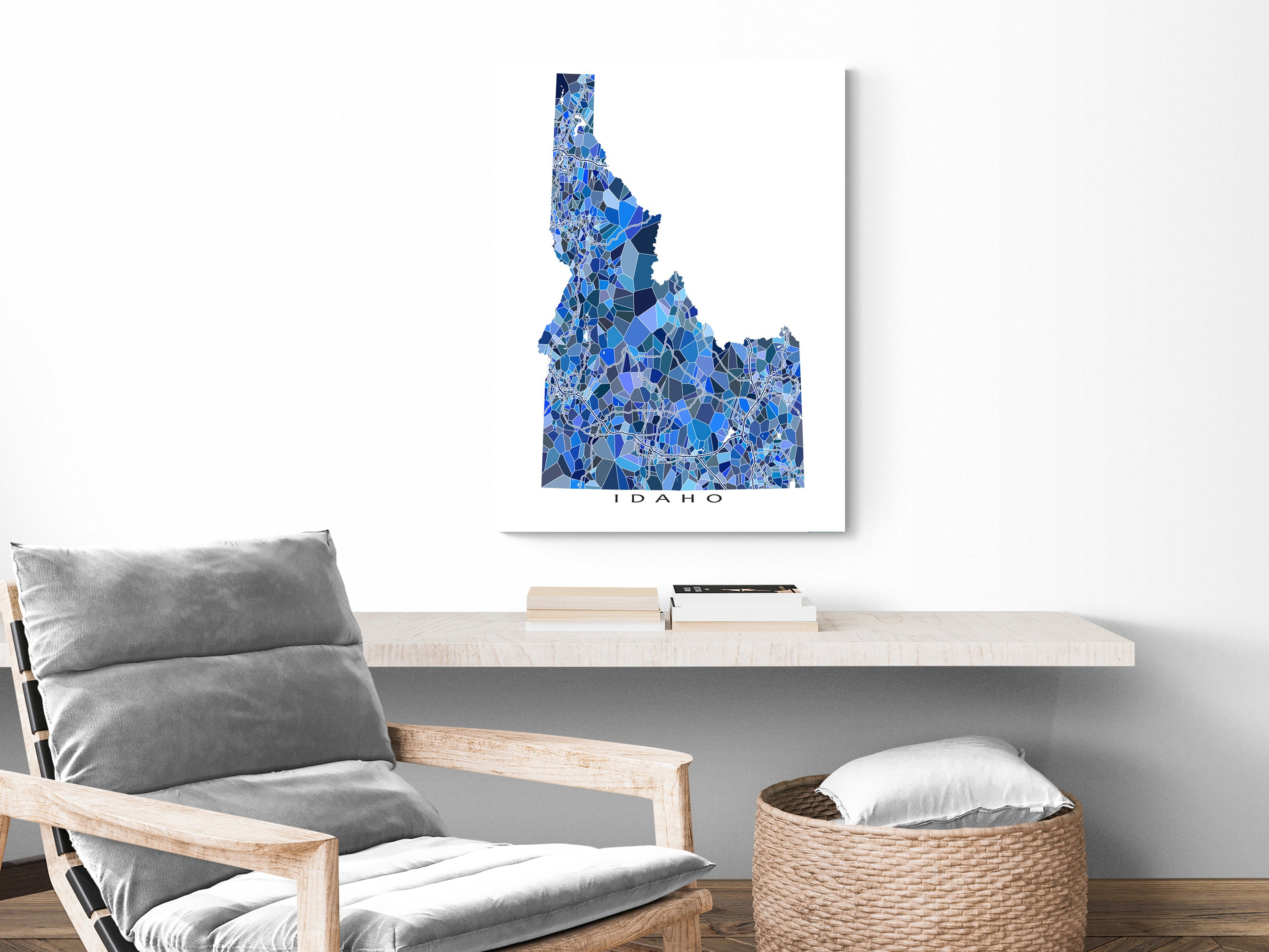 Idaho State Map Print Poster, Blue Geometric Wall Art ID Road Maps, Bo ...