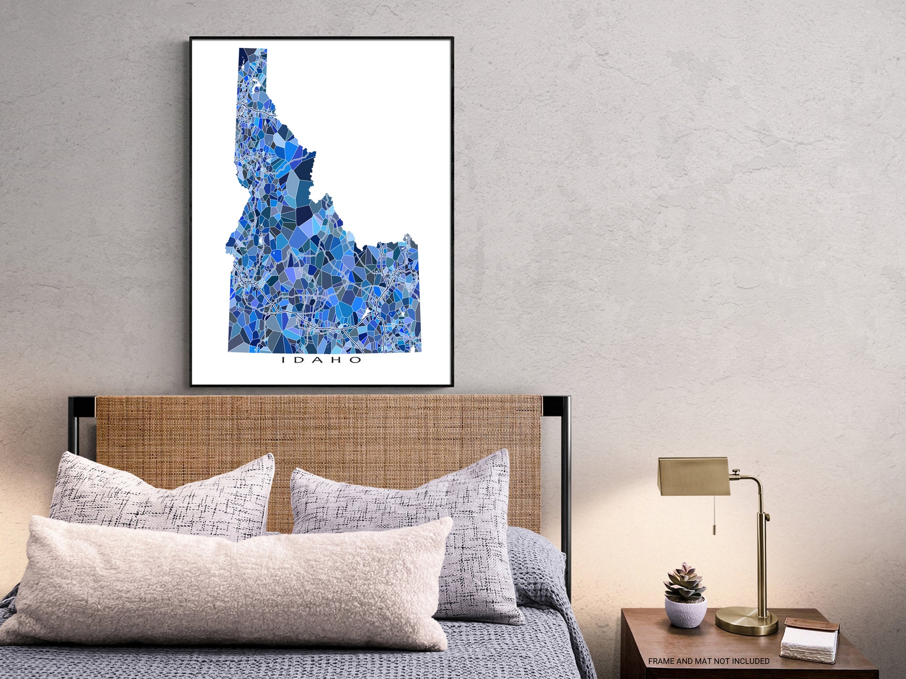 Idaho State Map Print Poster, Blue Geometric Wall Art ID Road Maps, Bo ...