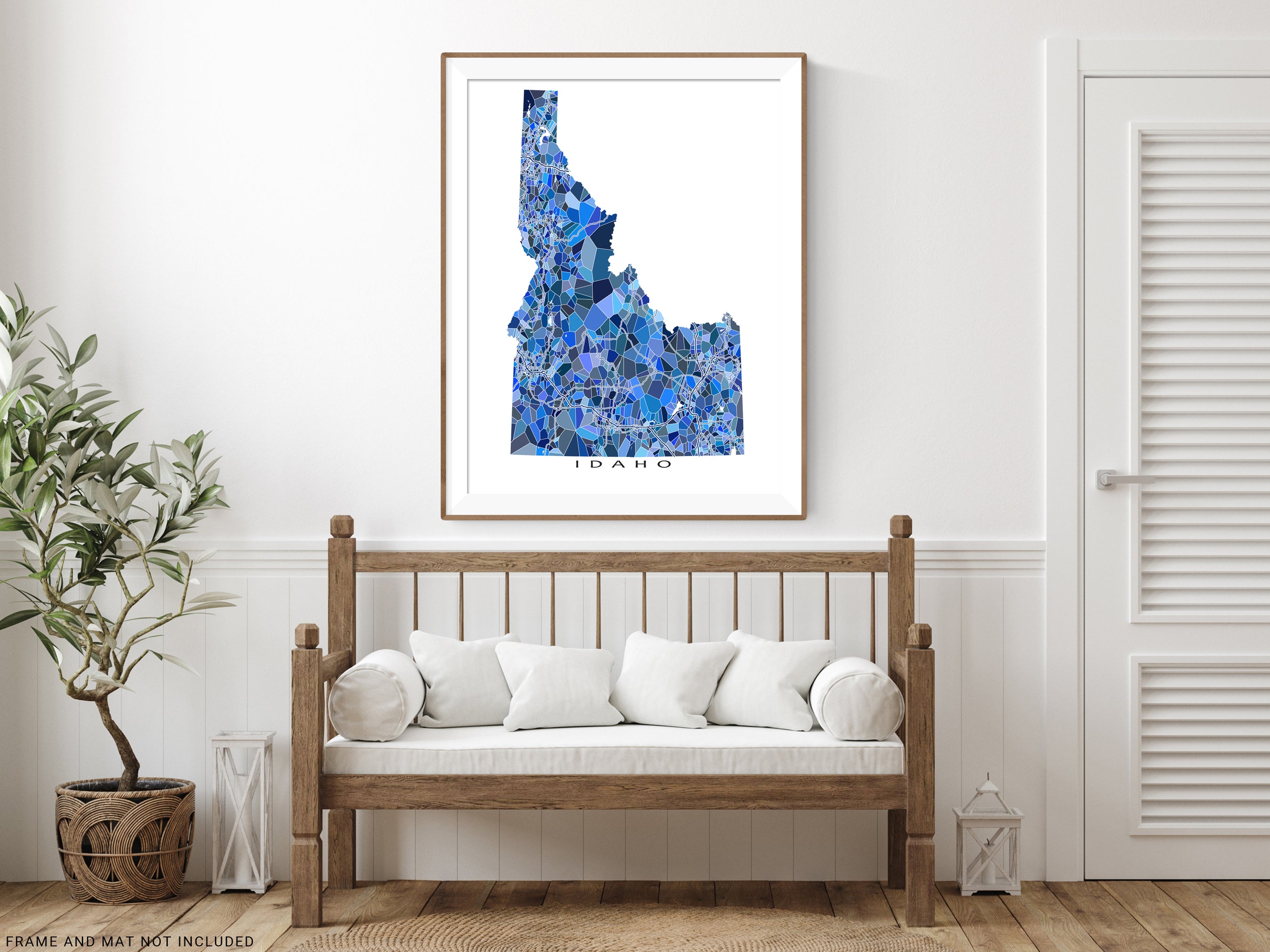 Idaho State Map Print Poster, Blue Geometric Wall Art ID Road Maps, Bo ...