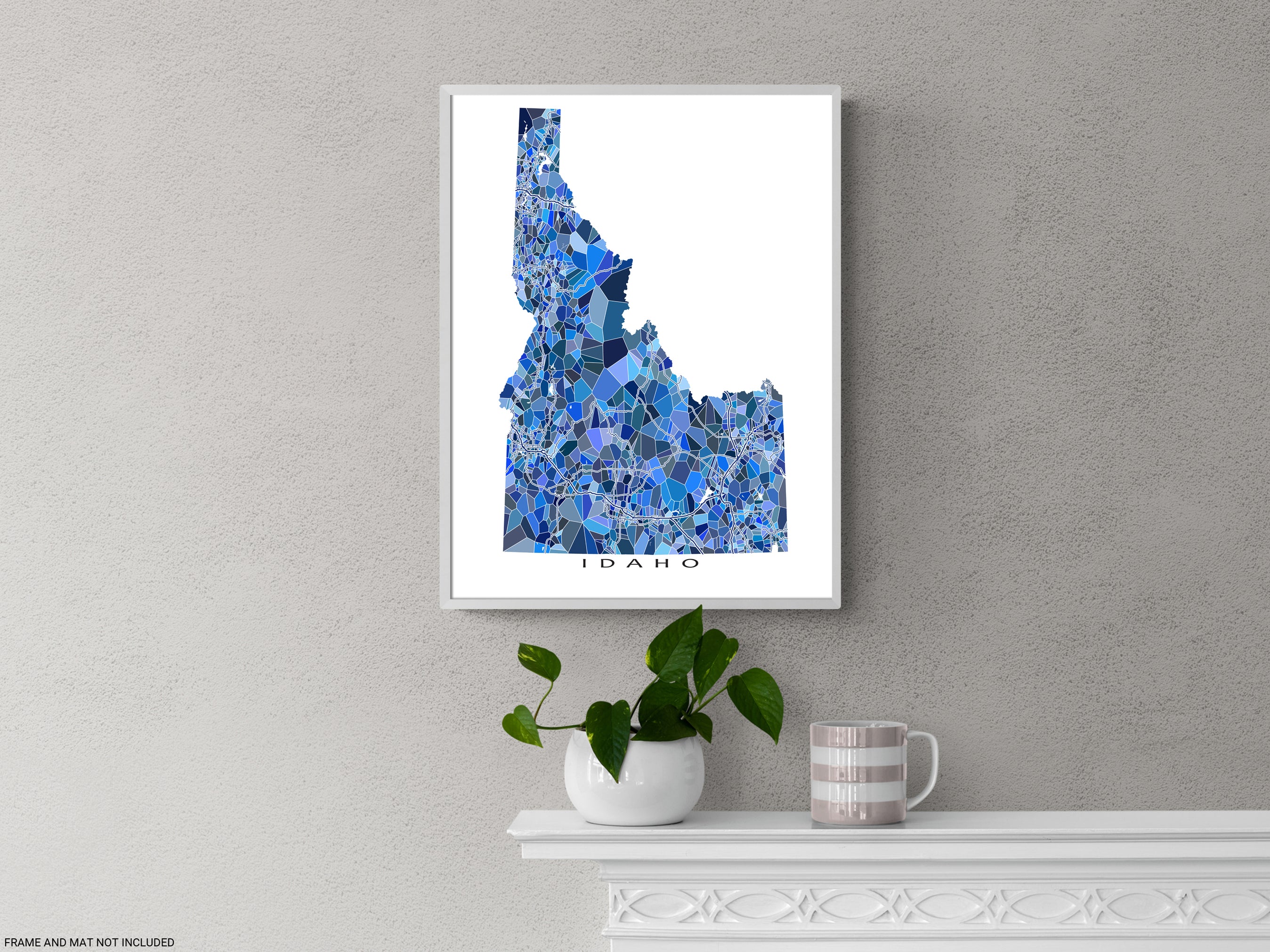 Idaho State Map Print Poster, Blue Geometric Wall Art ID Road Maps, Bo ...