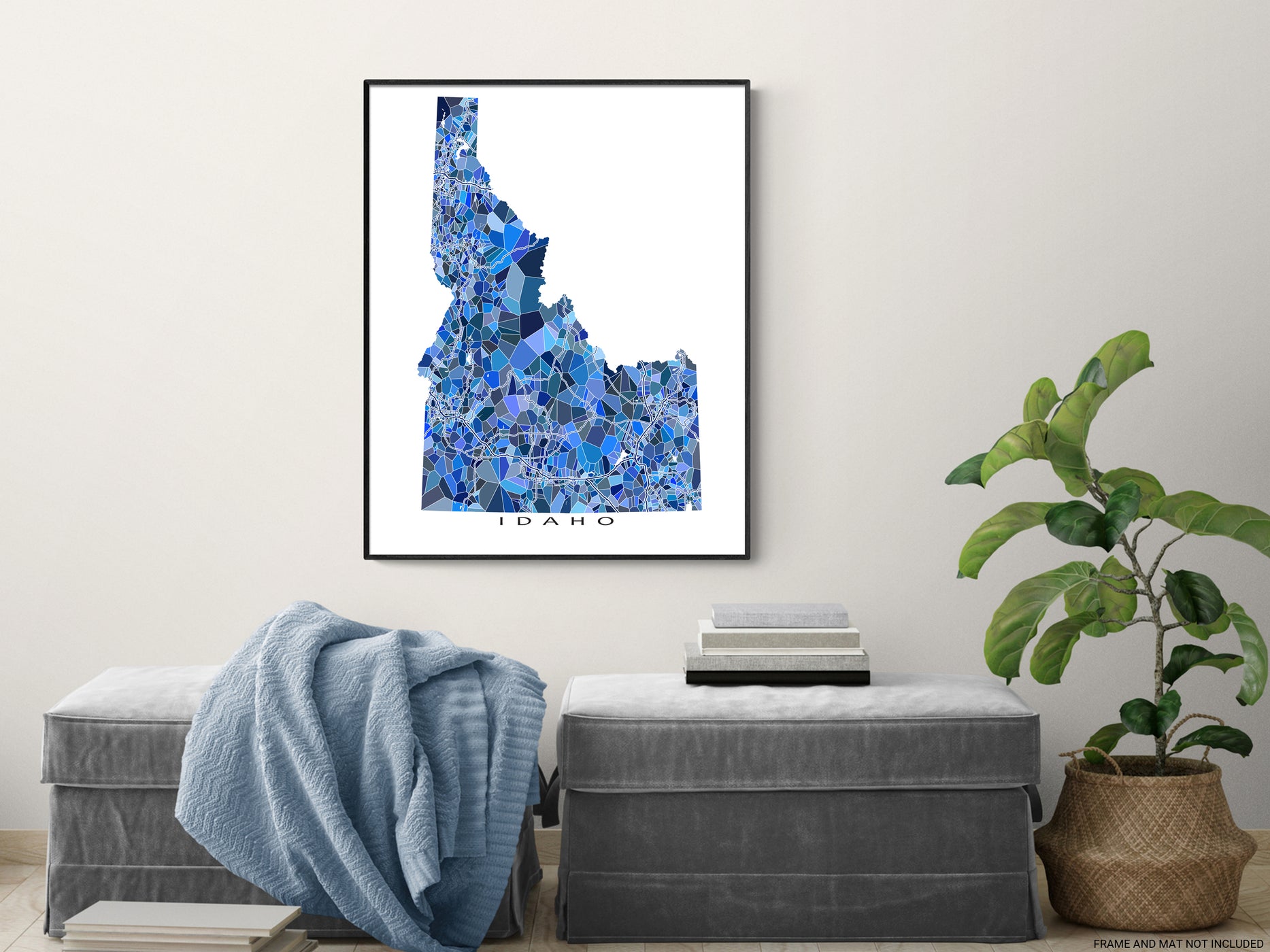 Idaho State Map Print Poster, Blue Geometric Wall Art ID Road Maps, Bo ...