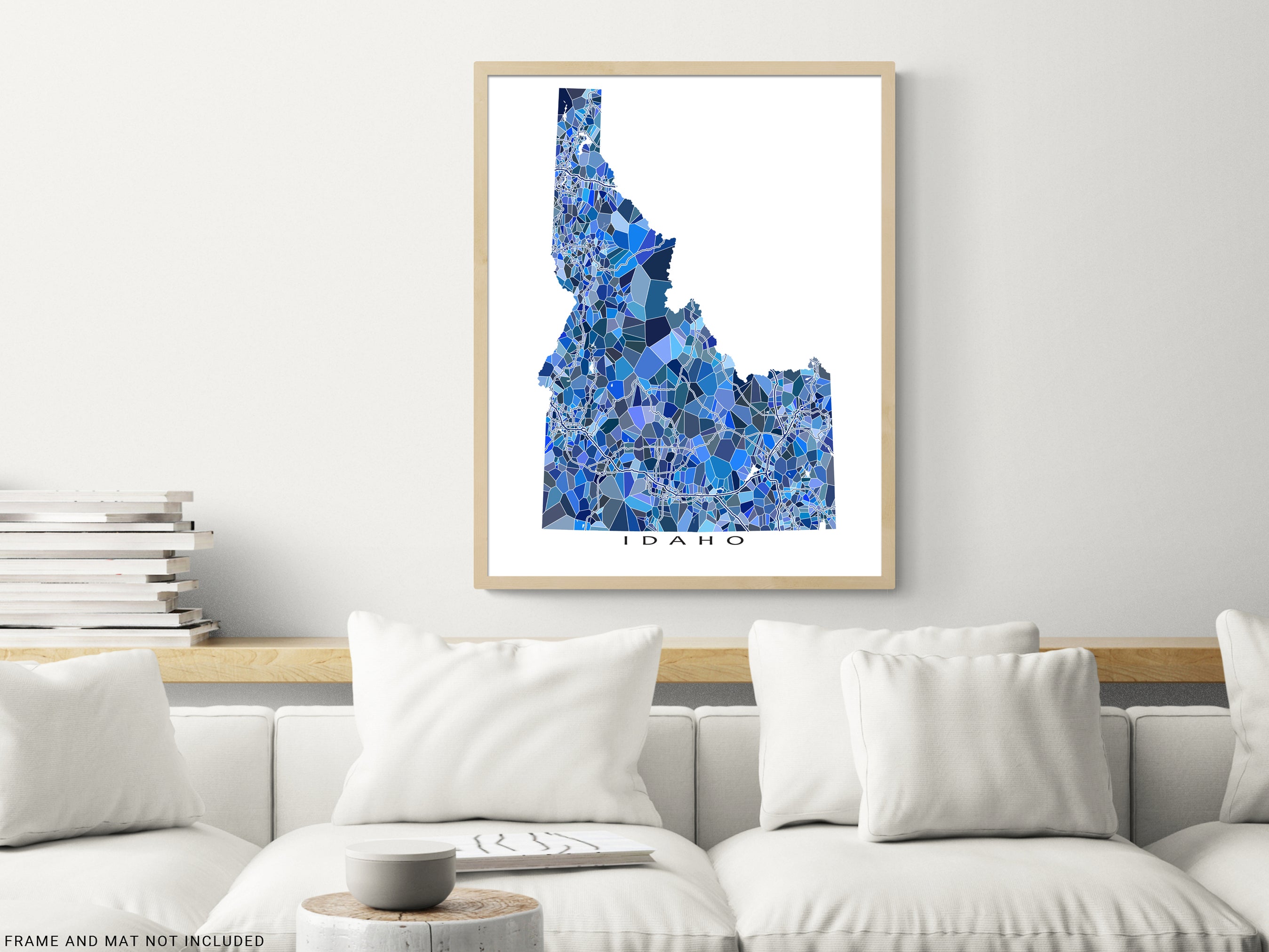 Idaho State Map Print Poster, Blue Geometric Wall Art ID Road Maps, Bo ...