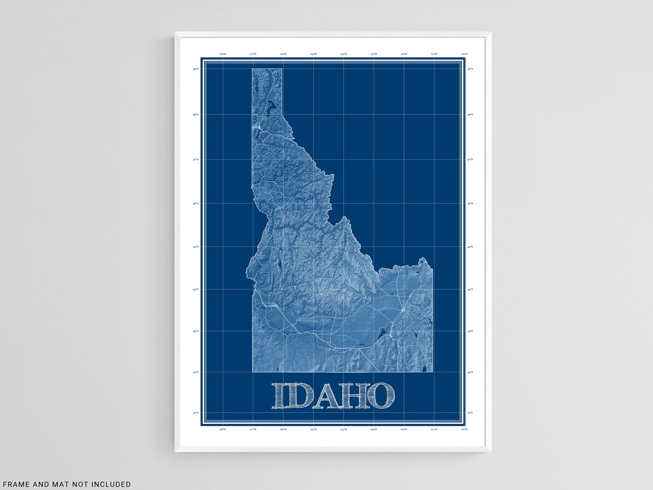 Idaho State Map Print Poster, Blueprint Style Wall Art Design — Maps As Art