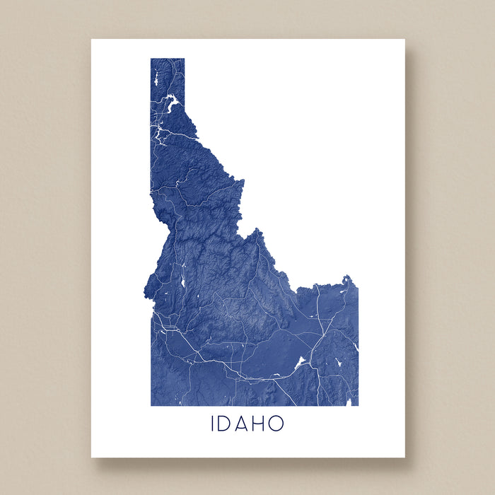 Map of Idaho in blue on a white background