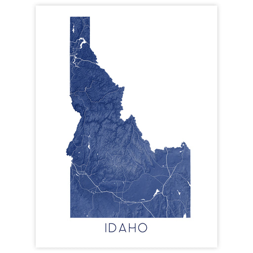 Map of Idaho in blue on a white background