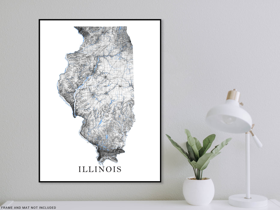 Illinois state map art print designed by Maps As Art.
