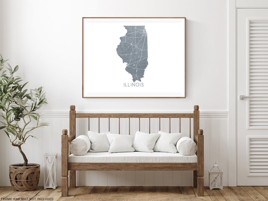 Illinois state map print with a topographic landscape design by Maps As Art.