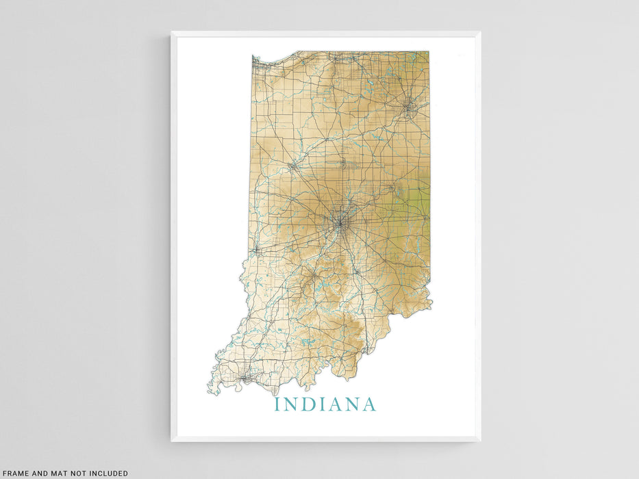 indiana-state-map-print-poster-topographic-landscape-art-road-maps-fo-maps-as-art for Free Printable Map Of Indiana Indiana State Map Print Poster, Topographic Landscape Art Road Maps fo — Maps As Art for Free Printable Map Of Indiana