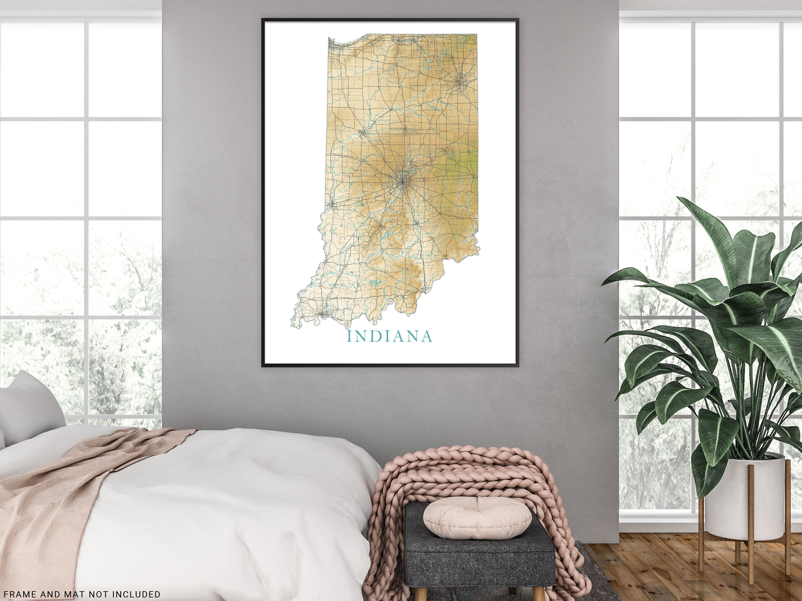 Indiana State Map Print Poster, Topographic Landscape Art Road Maps fo ...