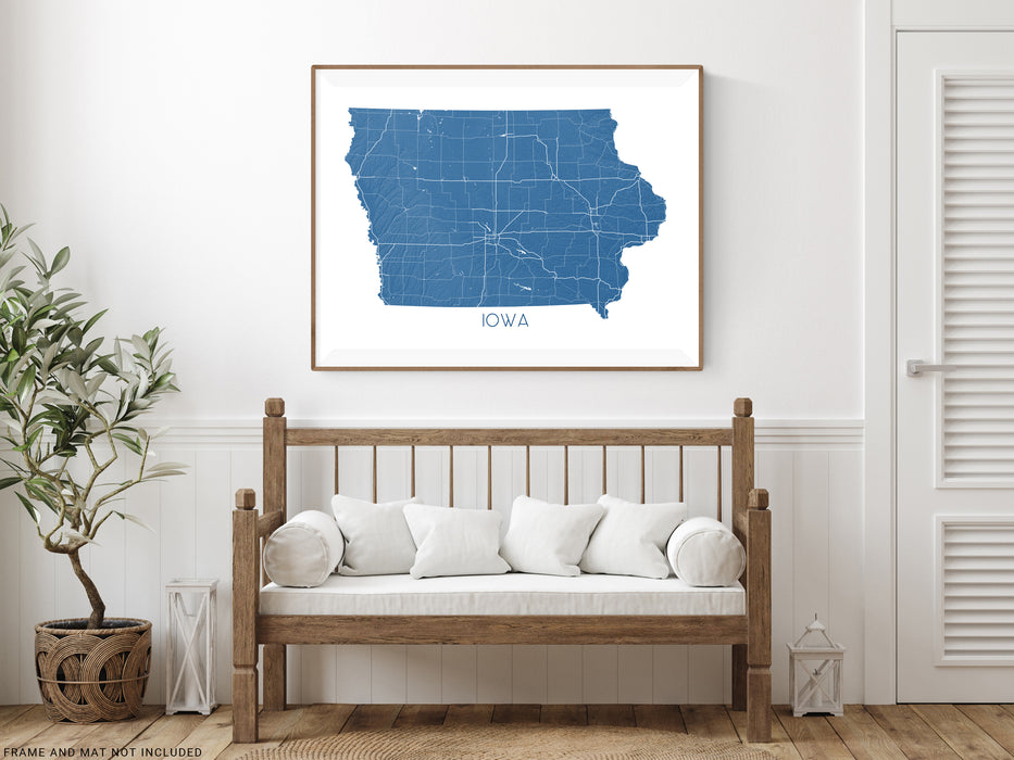Iowa state map print with a topographic design by Maps As Art.