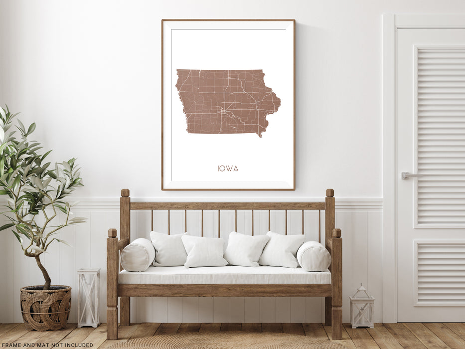 Iowa state map print with a topographic design by Maps As Art.