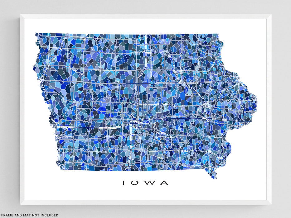 Iowa State Map Wall Art Print Poster with Blue Geometric Design — Maps ...